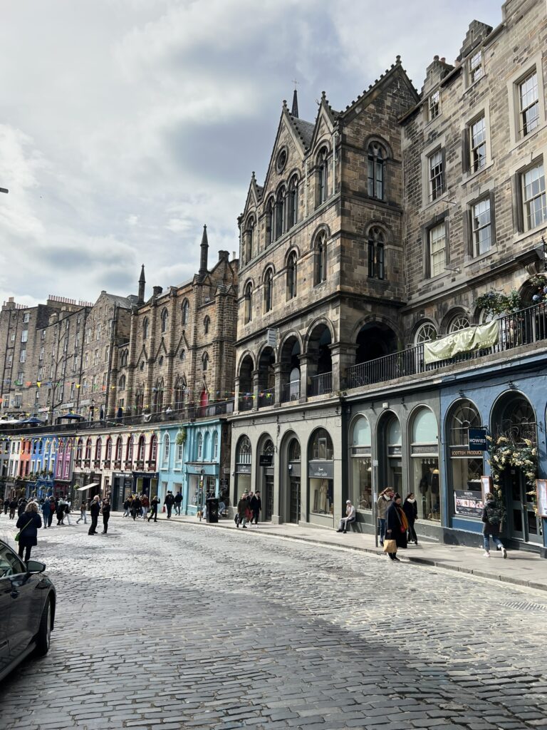 Coloured shops in old buildings